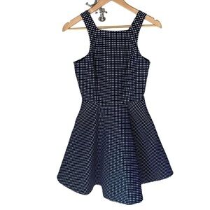 Club Monaco dress polka dot navy blue white‎ cut out back detail